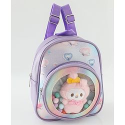 Babyhug Fashion Backpacks With Labubu Doll Applique - Beige
