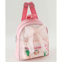 Babyhug Free Size Fashion Sequined Backpack with Bow, Carrot and Rabbit applique - Blue