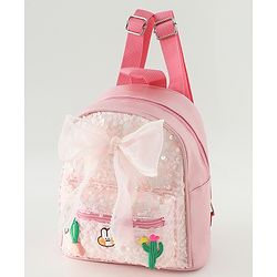 Babyhug Free Size Fashion Sequined Backpack with Bow, Carrot and Rabbit applique - Blue