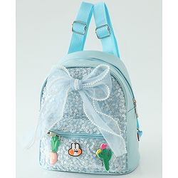 Babyhug Free Size Fashion Sequined Backpack with Bow, Carrot and Rabbit applique - Blue