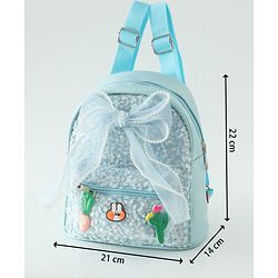 Babyhug Free Size Fashion Sequined Backpack with Bow, Carrot and Rabbit applique - Blue