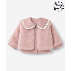 Babyhug Fur Woven Jacket with Full Sleeves and Peter Pan Collar - Light Pink