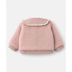 Babyhug Fur Woven Jacket with Full Sleeves and Peter Pan Collar - Light Pink