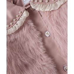 Babyhug Fur Woven Jacket with Full Sleeves and Peter Pan Collar - Light Pink