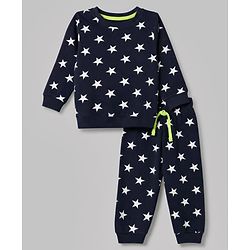 Babyhug Cotton Knit Full Sleeves Winter Wear Co-ords With Star Design - Navy Blue