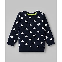 Babyhug Cotton Knit Full Sleeves Winter Wear Co-ords With Star Design - Navy Blue