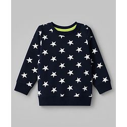Babyhug Cotton Knit Full Sleeves Winter Wear Co-ords With Star Design - Navy Blue