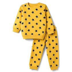 Babyhug Cotton Knit Full Sleeves Winter Wear Co-ords With Star Design - Yellow