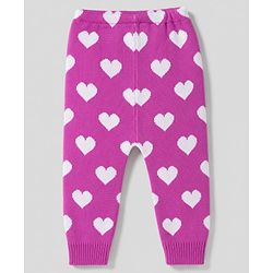 Babyhug Fur Knit Full Length Woollen Pant With Hearts Design - Pink