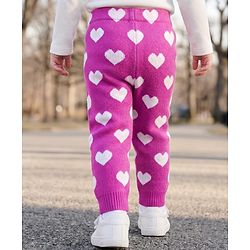 Babyhug Fur Knit Full Length Woollen Pant With Hearts Design - Pink