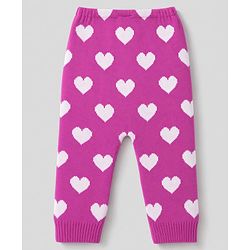 Babyhug Fur Knit Full Length Woollen Pant With Hearts Design - Pink