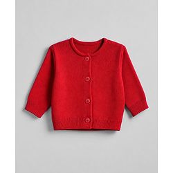 Babyhug Knit Full Sleeves Solid Front Open Sweaters - Red