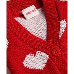 Babyhug Knit Full Sleeves Front Open Sweater  With Heart Design - Red