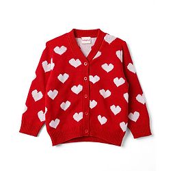 Babyhug Knit Full Sleeves Front Open Sweater  With Heart Design - Red