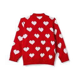 Babyhug Knit Full Sleeves Front Open Sweater  With Heart Design - Red