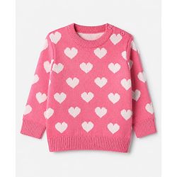 Babyhug Knit Full Sleeves Pullover with Hearts Design in Pink