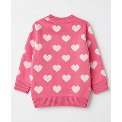 Babyhug Knit Full Sleeves Pullover with Hearts Design in Pink