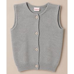 Babyhug Knit Sleeveless  Front Open Solid Colour Sweater - Grey