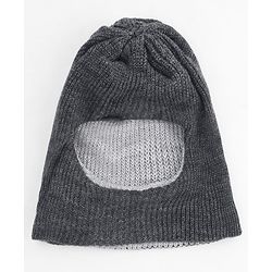 Babyhug Knit Solid Reversible Monkey Cap Light & Dark Grey - Diameter 10 cm