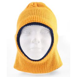 Babyhug Knit Solid Reversible Monkey Cap Yellow & Navy - Diameter 11 cm