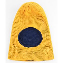 Babyhug Knit Solid Reversible Monkey Cap Yellow & Navy - Diameter 11 cm