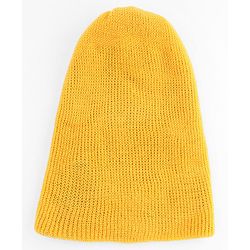 Babyhug Knit Solid Reversible Monkey Cap Yellow & Navy - Diameter 11 cm