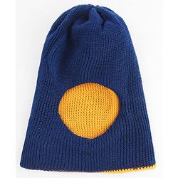 Babyhug Knit Solid Reversible Monkey Cap Yellow & Navy - Diameter 11 cm