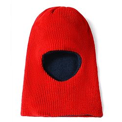 Babyhug Knit Solid Reversible Monkey Cap Red & Navy Blue - Diameter 15.5 cm