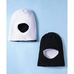 Babyhug Knit Solid Reversible Monkey Cap Black & White - Diameter 10 cm