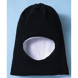 Babyhug Knit Solid Reversible Monkey Cap Black & White - Diameter 10 cm