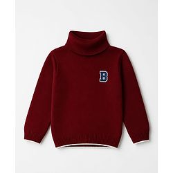 Babyhug Knit Full Sleeves Pullover with B Patch - Maroon
