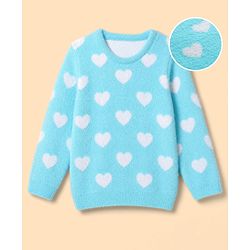 Babyhug Knit Full Sleeves Pullover with Heart Design - Sky Blue