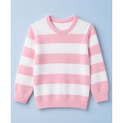 Babyhug Knit Pullover with Full Sleeves and Striped Design - Pink