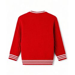 Babyhug Knit Full Sleeves Pullover With Striped & Cable knit Design - Red