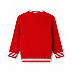 Babyhug Knit Full Sleeves Pullover With Striped & Cable knit Design - Red