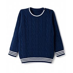 Babyhug Knit Full Sleeves Pullovers With Cable Knit Design  - Navy Blue