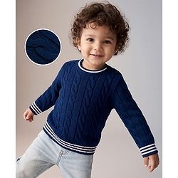 Babyhug Knit Full Sleeves Pullovers With Cable Knit Design  - Navy Blue