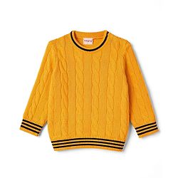 Babyhug Knit Full Sleeves Solid Colour Pullovers with Cable Knit Design - Yellow