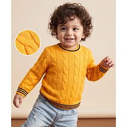 Babyhug Knit Full Sleeves Solid Colour Pullovers with Cable Knit Design - Yellow