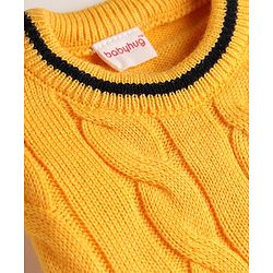 Babyhug Knit Full Sleeves Solid Colour Pullovers with Cable Knit Design - Yellow