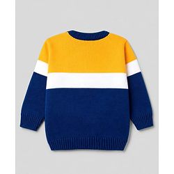 Babyhug Knit Full Sleeves Striped Pullover Sweater With Patch - Yellow