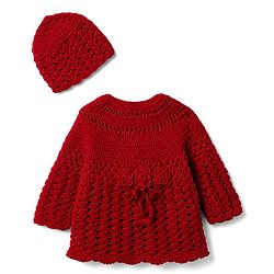 Babyhug Knit sweater-knit crochet Woolen Dress and Hat with Full Sleeves and Flower Embroidery - Red