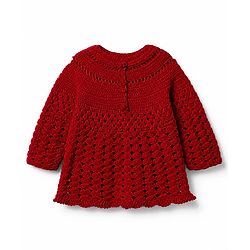 Babyhug Knit sweater-knit crochet Woolen Dress and Hat with Full Sleeves and Flower Embroidery - Red