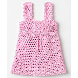 Babyhug Premium Woolen Dress with Sleeveless and Flower Applique & Cap in Pink