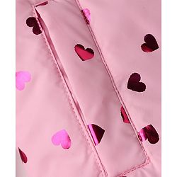 Babyhug Woven Hooded Padded Quilted Winter Hoodie with Full Sleeves and Hearts Foil Print - Pink