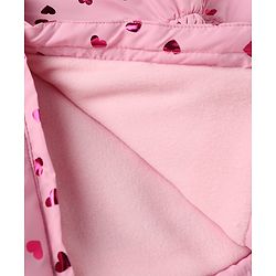 Babyhug Woven Hooded Padded Quilted Winter Hoodie with Full Sleeves and Hearts Foil Print - Pink