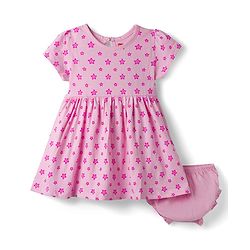 Babyhug Single Jersey Knit Half Sleeves Star Printed Frock With Bloomer - Pink