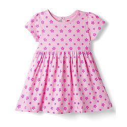 Babyhug Single Jersey Knit Half Sleeves Star Printed Frock With Bloomer - Pink