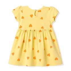 Babyhug Single Jersey Knit Half Sleeves Heart Printed Frock with Bloomer - Yellow