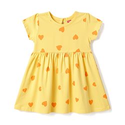 Babyhug Single Jersey Knit Half Sleeves Heart Printed Frock with Bloomer - Yellow